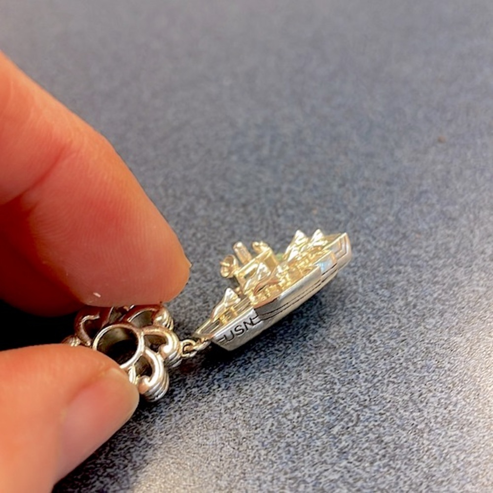 Sterling silver USN US NAVY aircraft carrier charm or pendant